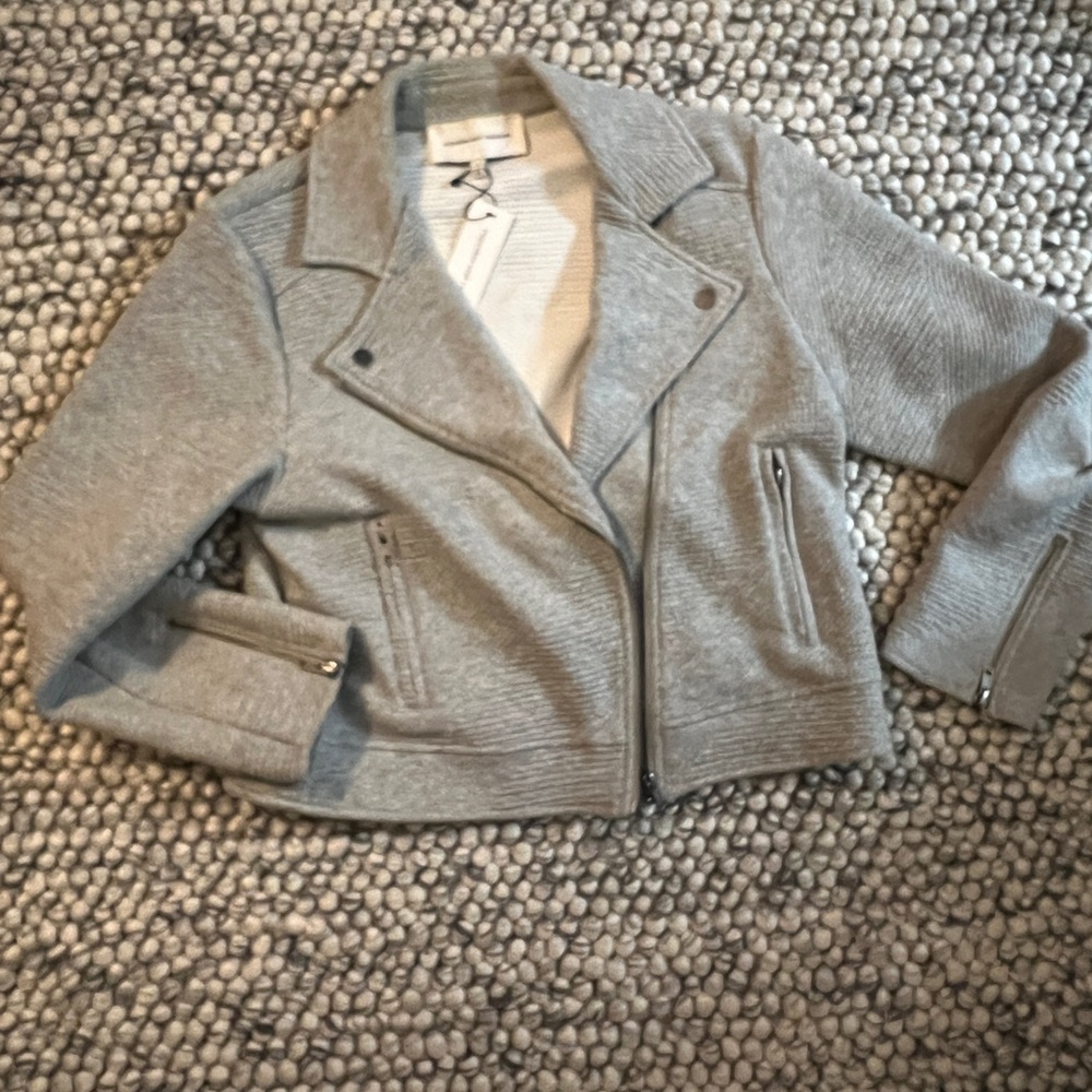 SOLD Cupcakes & Cashmere Gray Bomber Jacket with Asymmetrical Zipper